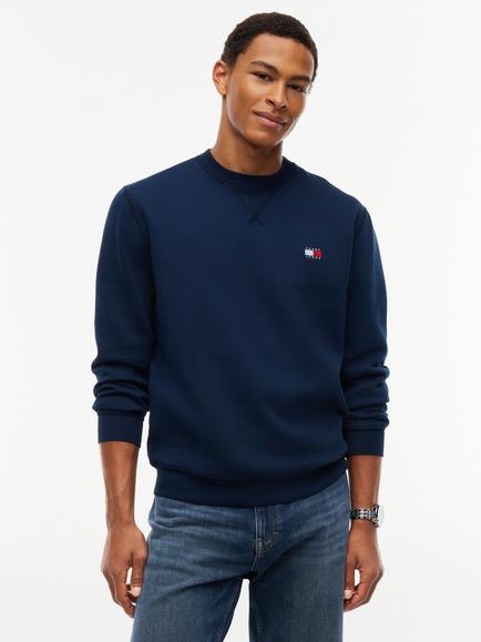 Tommy Jeans Cotton Rich Badge Crew Neck Jumper, Blue