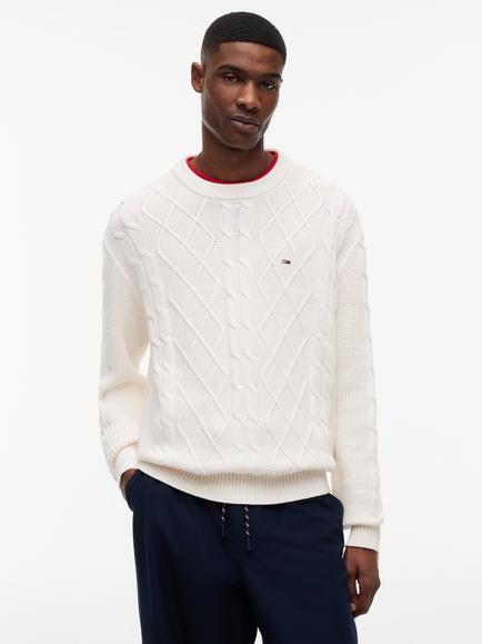 Tommy Hilfiger Tommy Flag Cable Knit Jumper, Off White, Off White