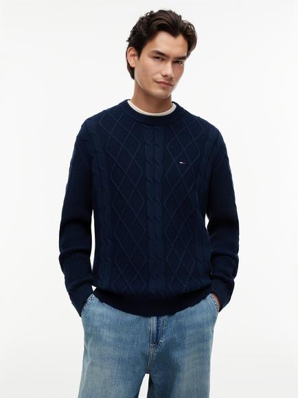 Tommy Hilfiger Tommy Jeans Flag Cable Knit Jumper, Blue, Blue