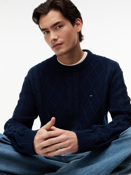 Tommy Hilfiger Tommy Jeans Flag Cable Knit Jumper, Blue - view 2, Blue