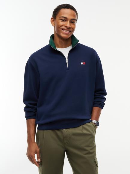 Tommy Jeans Branded Collar Zip-Neck Jumper, Blue