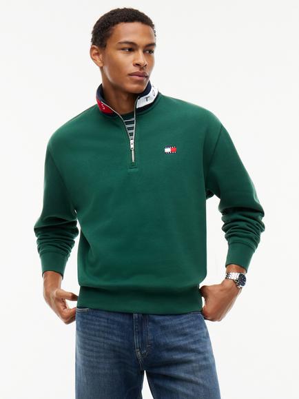 Tommy Jeans Branded Collar Zip-Neck Jumper, Green