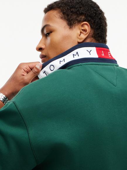 Tommy Jeans Branded Collar Zip-Neck Jumper - view 2, Green