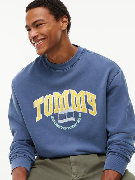 Tommy Jeans Varsity Crest Cotton Jumper, Blue - view 2, Blue