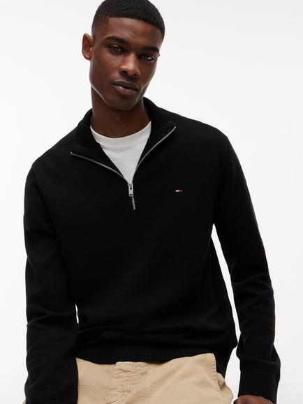Tommy Jeans Slim Fit Cotton Zip-Neck Jumper - view 2, Black