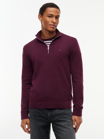 Tommy Jeans Slim Fit Cotton Zip-Neck Jumper, Red