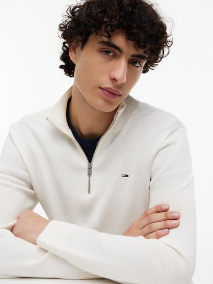 Tommy Jeans Slim Fit Cotton Zip-Neck Jumper - view 2, White