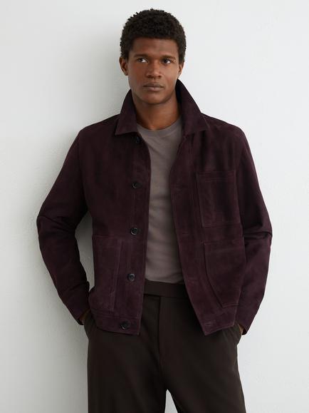 Reiss Wilstead Suede Jacket, Bordeaux, Bordeaux