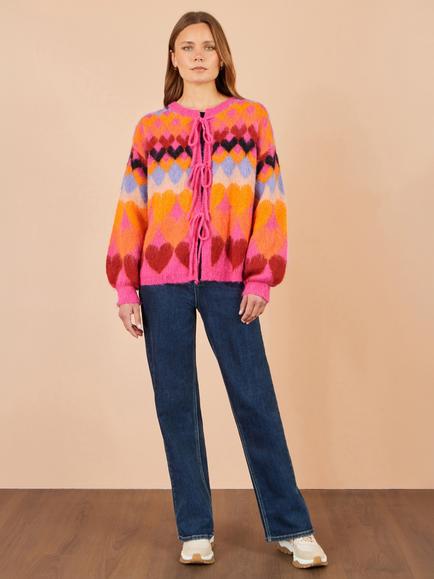 Yumi Argyll Tie Front Cardigan, Multi - view 2, Multi