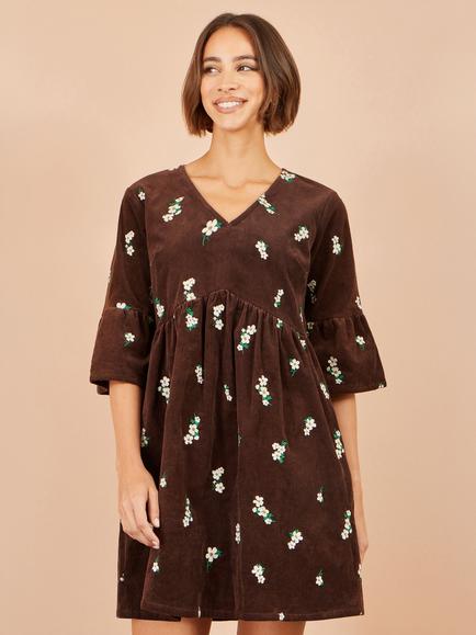 Yumi Daisy Corduroy A-Line Mini Dress, Brown, Brown
