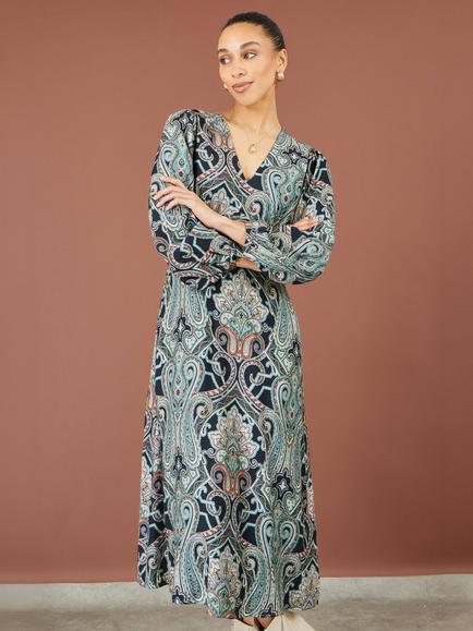 Yumi Paisley V-Neck A-Line Midi Dress, Multi, Multi