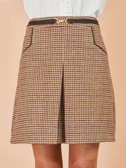 Yumi Tailored Check Mini Skirt, Brown - view 2, Brown