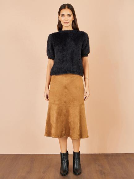 Yumi Faux Suede Midi Skirt, Brown, Brown
