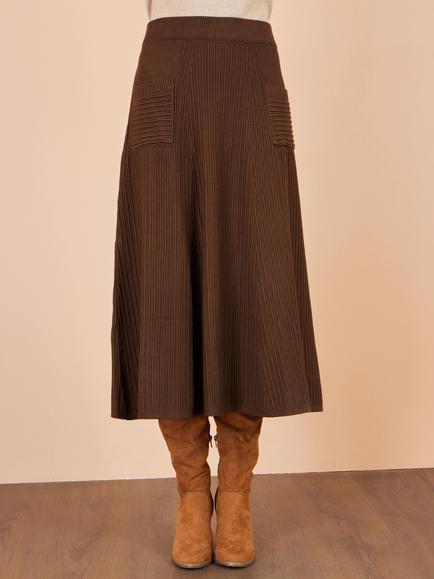 Yumi Knitted A-Line Midi Skirt, Brown - view 2, Brown