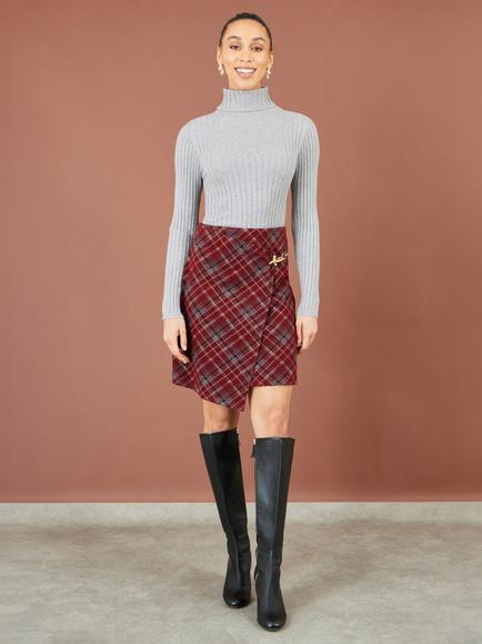 Yumi Check Wrap Mini Skirt, Burgundy/Multi, Burgundy/Multi