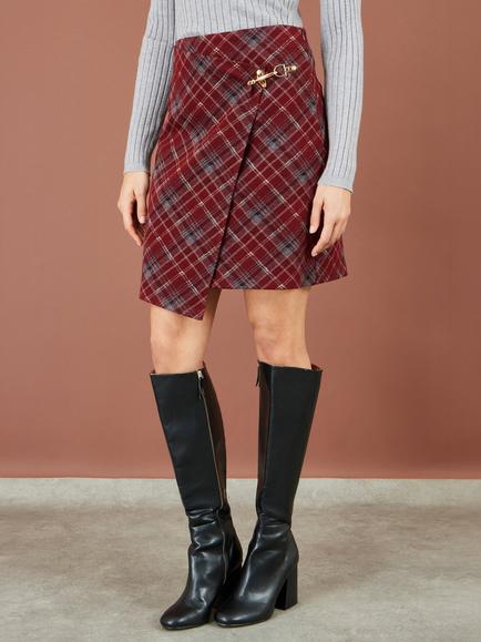 Yumi Check Wrap Mini Skirt, Burgundy/Multi - view 2, Burgundy/Multi