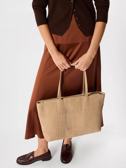 Whistles Suede Whipstitch Tote Bag, Neutral - view 2, Neutral