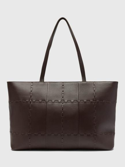 Whistles Whipstitch Leather Tote Bag, Chocolate, Chocolate