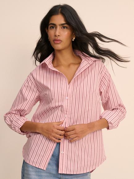 Nobody's Child Hestia Striped Cotton Rich Shirt, Pink/Burgundy, Pink/Burgundy