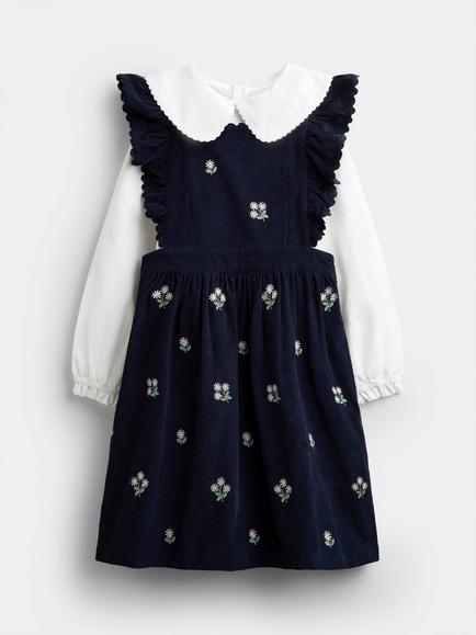 JoJo Maman Bébé Baby Corduroy Pinafore Dress Set, Navy Blue, Navy Blue