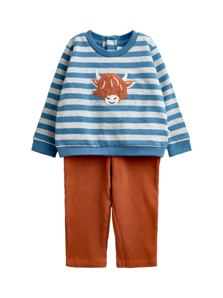 JoJo Maman Bébé Baby Highland Cow Sweatshirt & Trouser Set, Rust, Rust