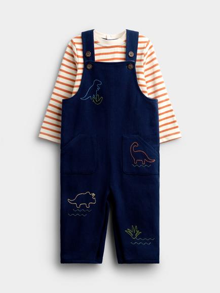 JoJo Maman Bébé Baby Dino Dungaree Set, Navy Blue, Navy Blue