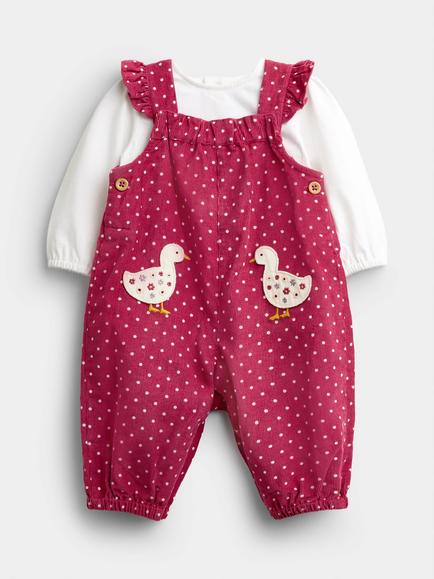 JoJo Maman Bébé Baby Dungaree and Bodysuit Set, Dusky Pink, Dusky Pink