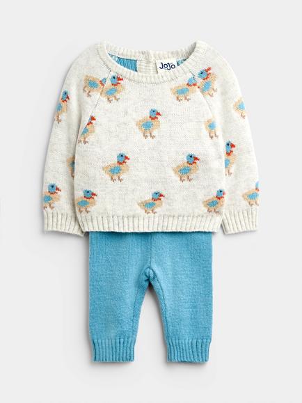 JoJo Maman Bébé Baby Knitted Duck Jumper and Leggings Set, Blue, Blue