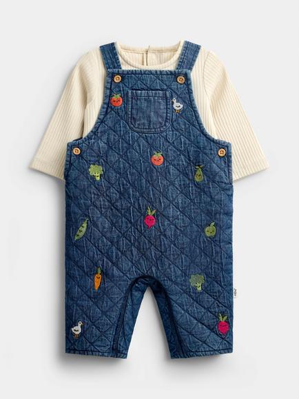 JoJo Maman Bébé Baby Dungaree and Bodysuit Set, Blue, Blue