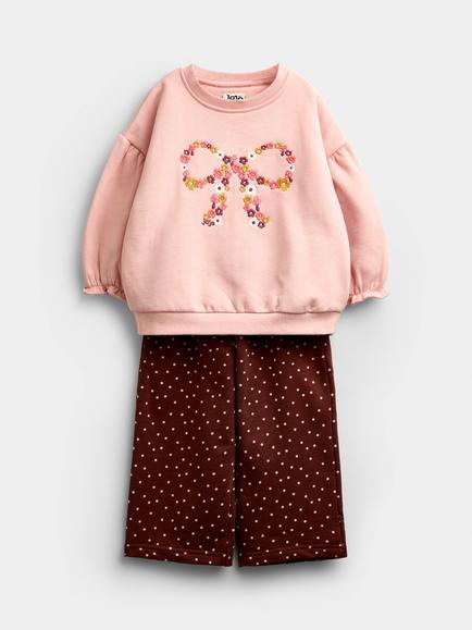 JoJo Maman Bébé Kids' Cotton Floral Bow Sweatshirt & Joggers Set, Dusky Pink, Dusky Pink