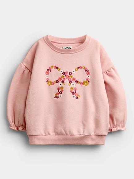 JoJo Maman Bébé Kids' Cotton Floral Bow Sweatshirt & Joggers Set, Dusky Pink - view 2, Dusky Pink