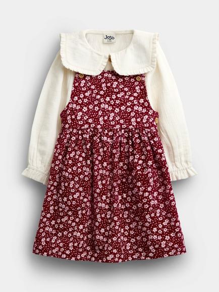 JoJo Maman Bébé Baby Floral Cord Dress, Plum, Plum
