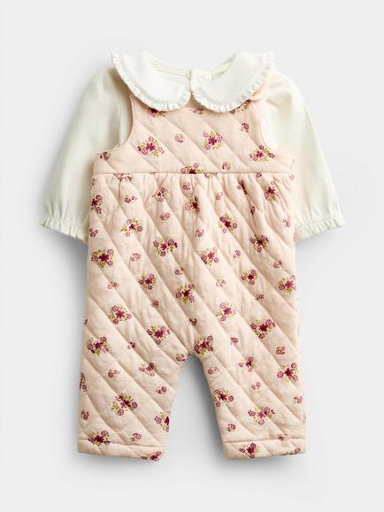 JoJo Maman Bébé Baby 2-Piece Bodysuit and Floral Dungaree Set, Pink, Pink