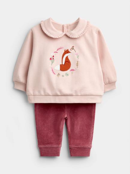 JoJo Maman Bébé Baby Fox Sweatshirt and Leggings Set, Pink, Pink