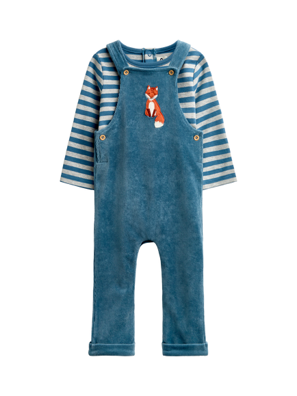JoJo Maman Bébé Baby Fox Dungarees & Long Sleeve Bodysuit Set, Blue, Blue