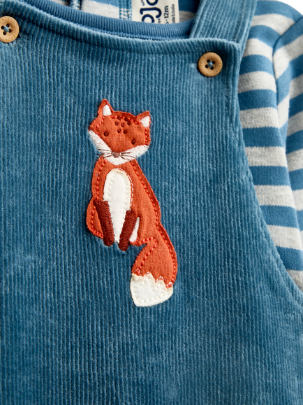 JoJo Maman Bébé Baby Fox Dungarees & Long Sleeve Bodysuit Set, Blue - view 2, Blue