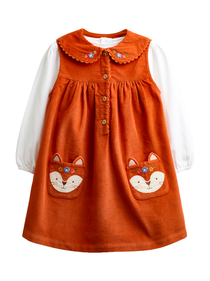 JoJo Maman Bébé Kids' Fox Pocket Dress & Top Set, Rust Orange, Rust Orange