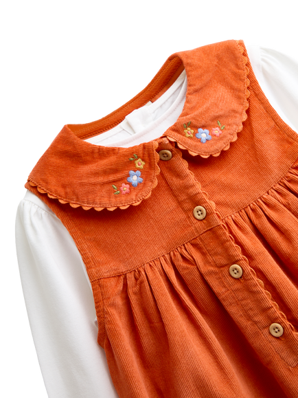 JoJo Maman Bébé Kids' Fox Pocket Dress & Top Set, Rust Orange - view 2, Rust Orange
