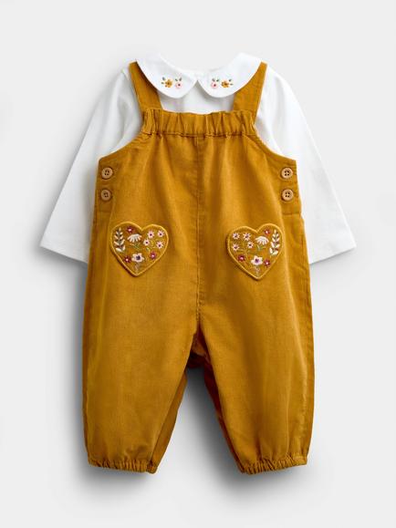 JoJo Maman Bébé Baby Heart Dungarees, Mustard Yellow, Mustard Yellow