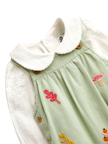JoJo Maman Bébé Baby Hedgehog Dungarees & Long Sleeve Bodysuit Set, Green - view 2, Green