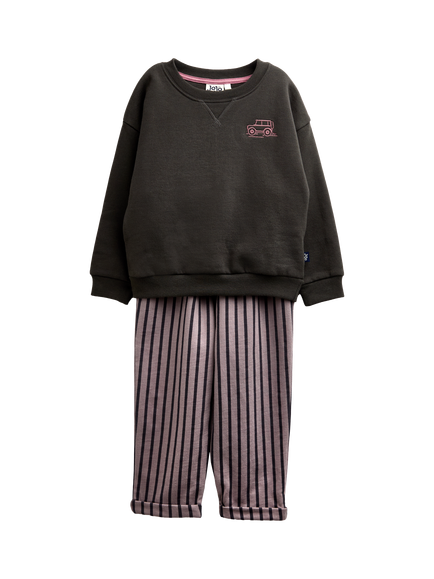 JoJo Maman Bébé Kids' Jeep Sweatshirt & Stripe Joggers Set, Light Grey, Light Grey