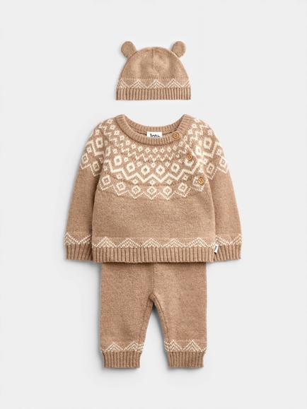 JoJo Maman Bébé Baby Knitted Fair Isle Jumper and Trousers Set, Brown, Brown