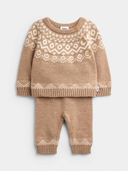 JoJo Maman Bébé Baby Knitted Fair Isle Jumper and Trousers Set, Brown - view 2, Brown