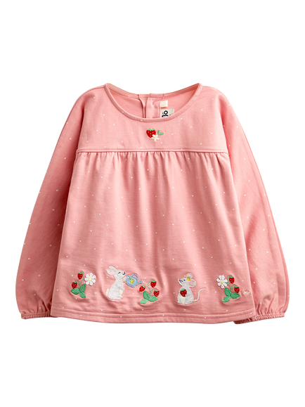 JoJo Maman Bébé Kids' Mouse & Strawberry Appliqué Tunic & Leggings Set, Mid Pink - view 2, Mid Pink