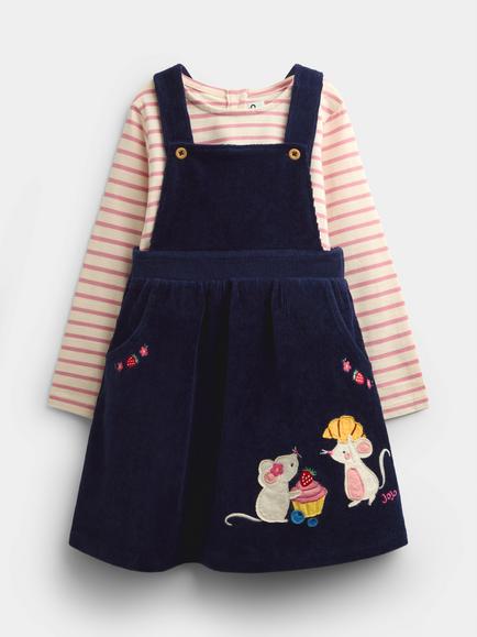 JoJo Maman Bébé Baby Mouse Velour Dress and Top Set, Navy Blue, Navy Blue