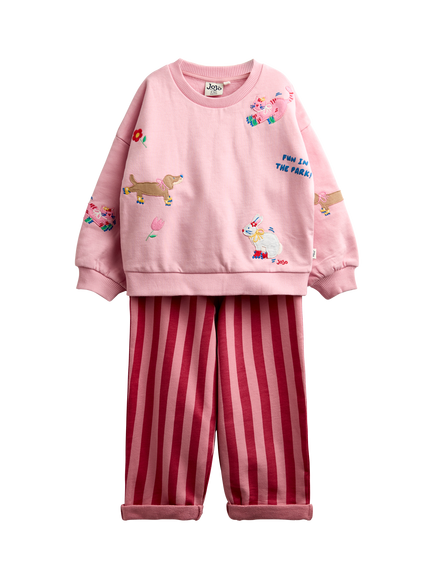 JoJo Maman Bébé Kids' Pet Appliqué Sweatshirt & Joggers Set, Light Pink, Light Pink