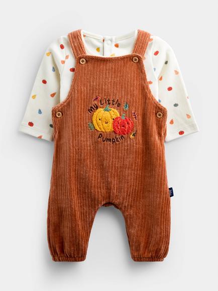 JoJo Maman Bébé Baby Pumpkin Dungaree Set, Orange, Orange