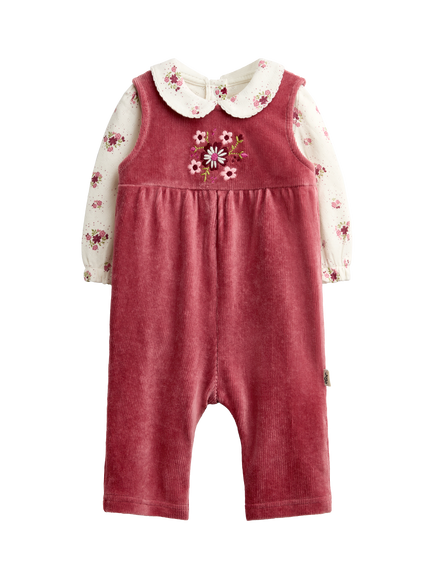 JoJo Maman Bébé Baby Squirrel Dungarees & Long Sleeve Bodysuit Set, Pink, Pink