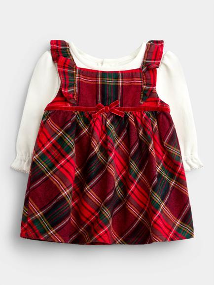 JoJo Maman Bébé Baby Tartan Dress & Long Sleeve Bodysuit Set, Bright Red, Bright Red