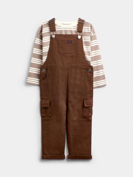 JoJo Maman Bébé Kids' Top and Twill Dungaree Set, Mid Brown, Mid Brown
